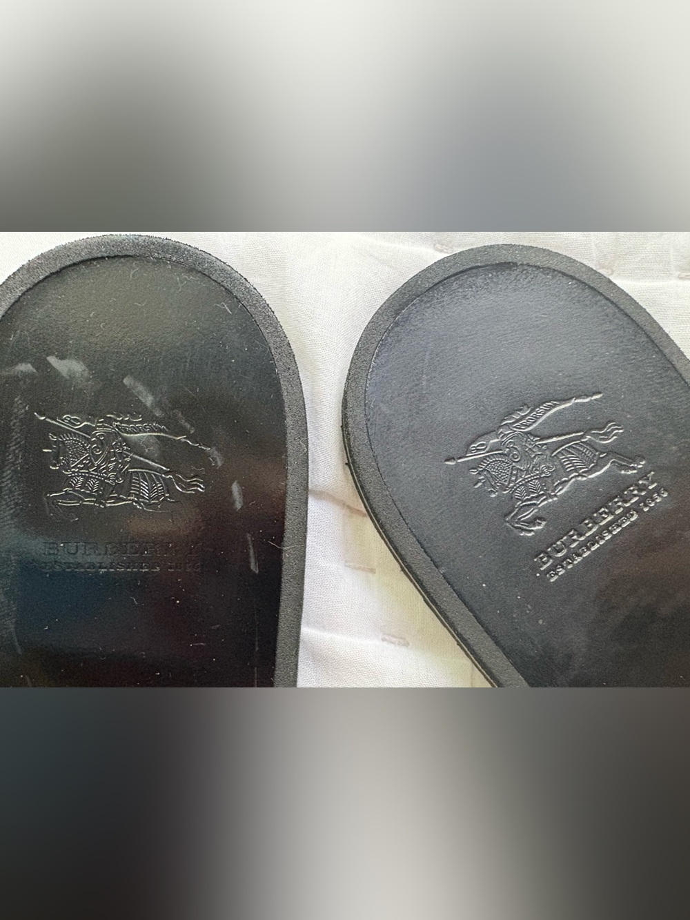 Burberry Black Leather Slide Sandals with Signature Check Accent - Authentic - Picture 4 of 7